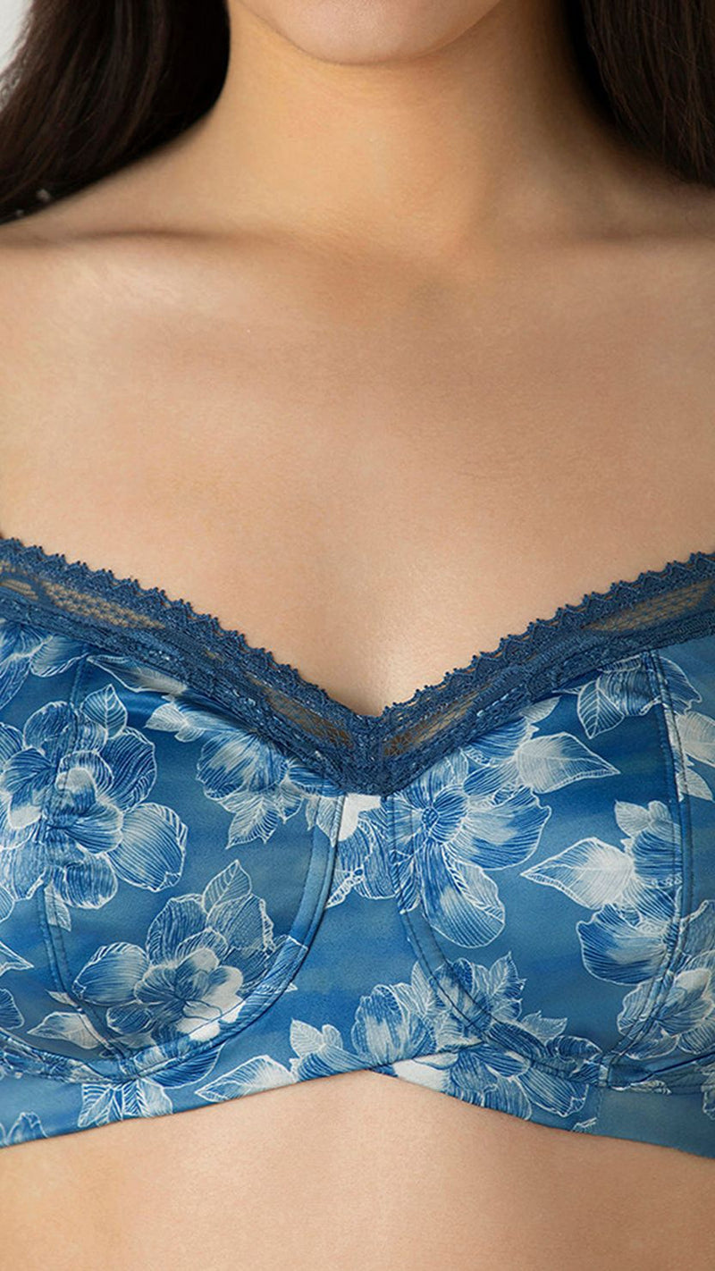 Amante Blue Floral Lace Non-Padded Contour Bra