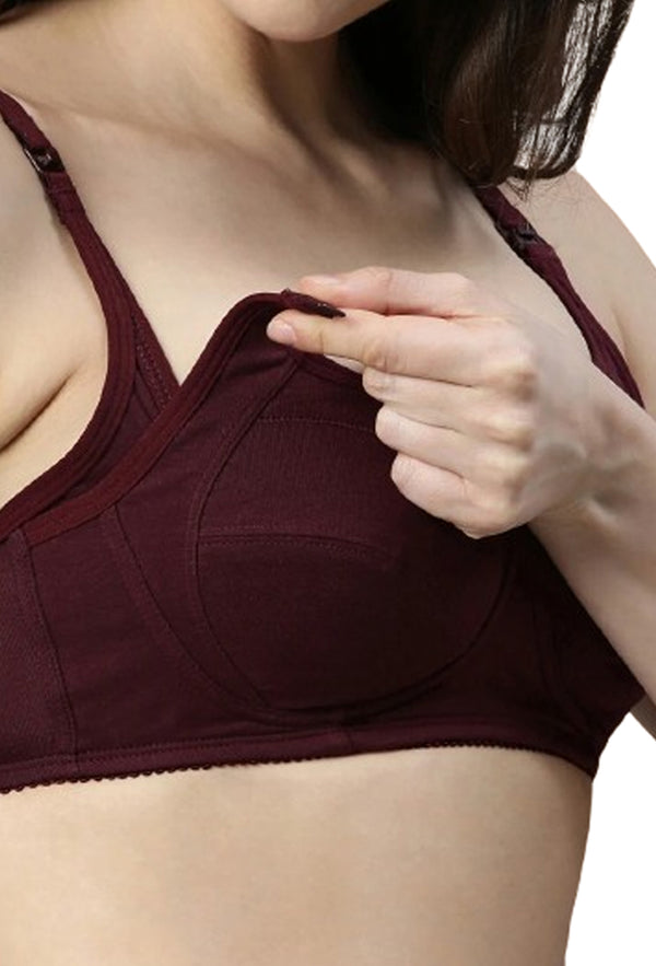 Enamor-MT02 Grape Wine Sectioned Lift & Support Nursing Bra - Non-Padded Wirefree High Coverage