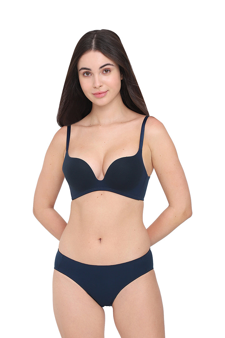 WACOAL BRA BI05G01 BB Women’s Dreamy Curve Padded Non-wired 3/4th Cup Everyday Wear Push-up Bra-Dark Blue
