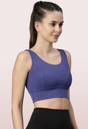 Enamor-E117 Longline Sports Bra – Solid | Scoop Neck Line High Impact Dry Fit Sports Bra