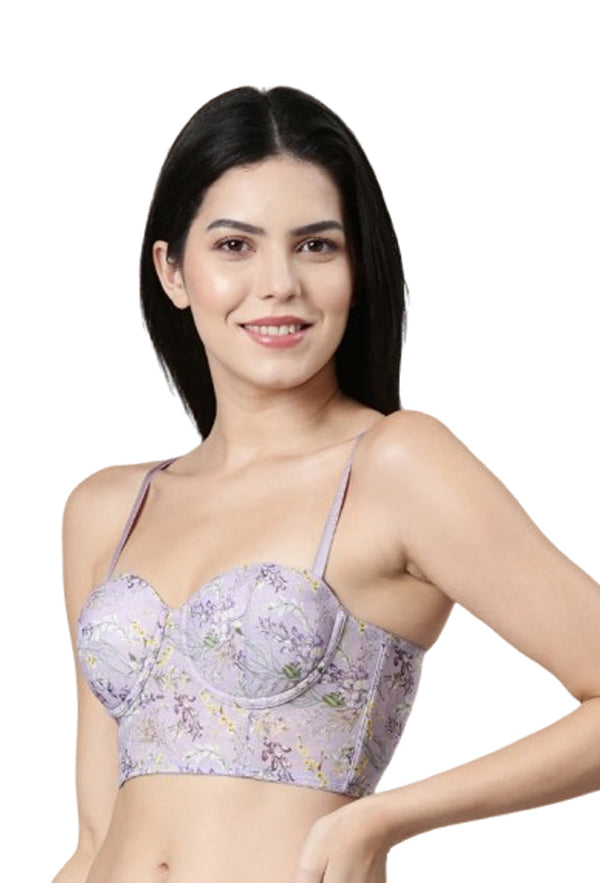 ENAMOR BRA-F130 Wisteria Print FLEXI LIGHT PRINTED BUSTIER BRA PADDED WIRED HIGH COVERAGE
