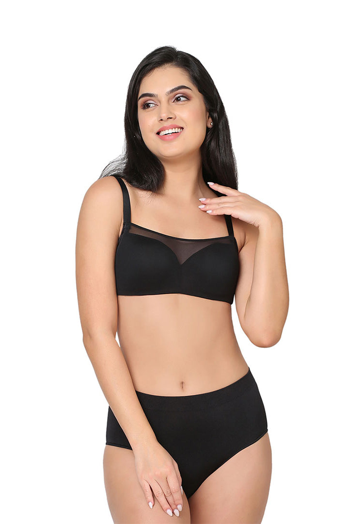 WACOAL BRA IB5246R BL Contour Padded Wired 3/4th Cup Full Coverage Mesh Fashion Bra - Black