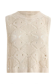 AXTZH Two-Piece Women’s Crochet Beachwear Set with Relaxed Fit Top and Drawstring Shorts-X2650-BEIGE-BW2PS