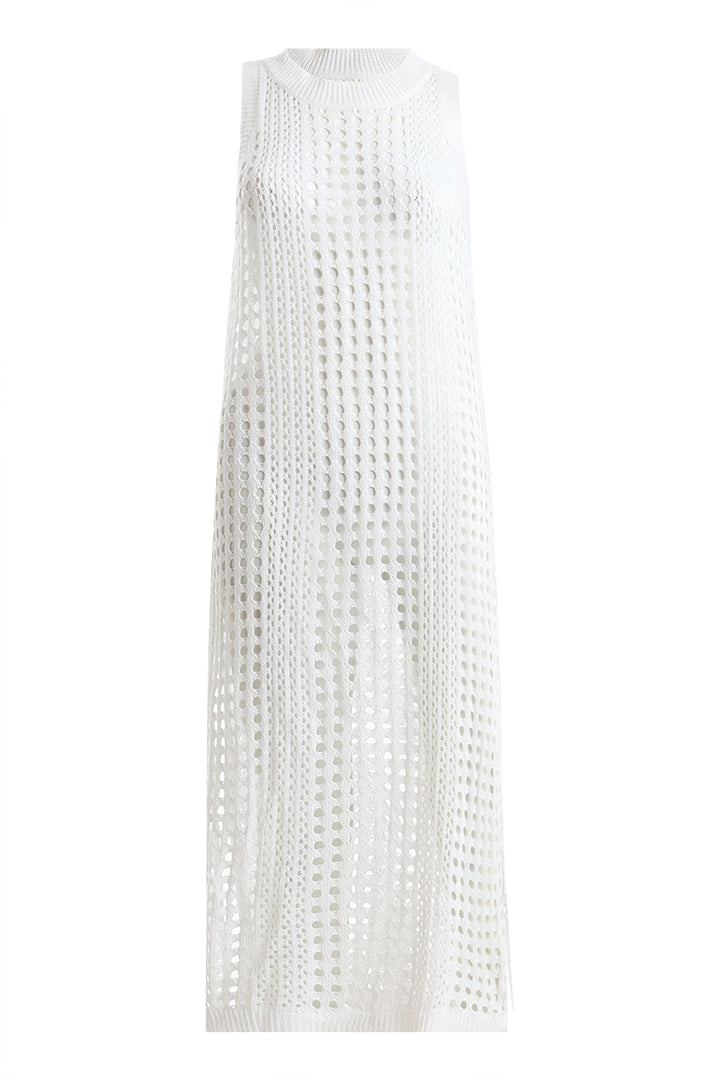 AXTZH  Lightweight Sarong-Inspired Beachwear with Open Weave Detailing-X4033-WHITE-SNGB1