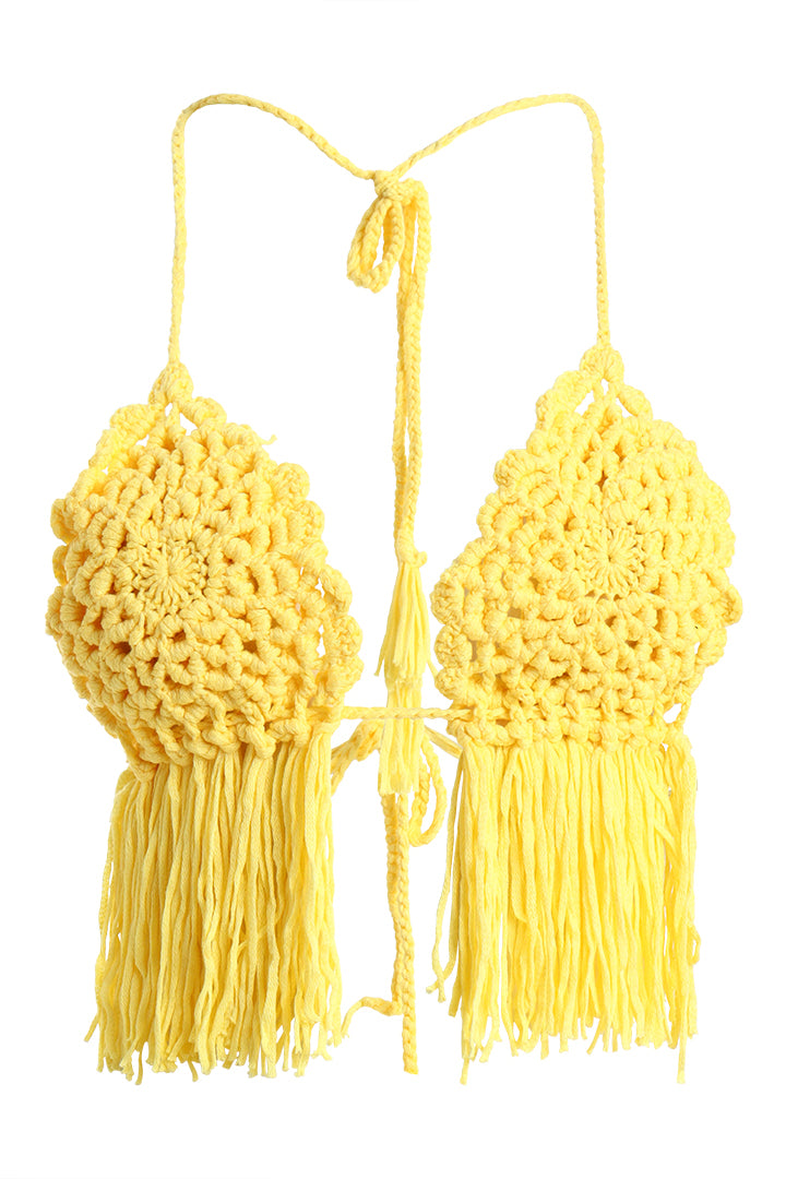 AXTZH  Statement Crochet Beach Set Featuring Handcrafted Bra Top and Dramatic Fringe Overlay-X0381-CORNSILK-BW2PF