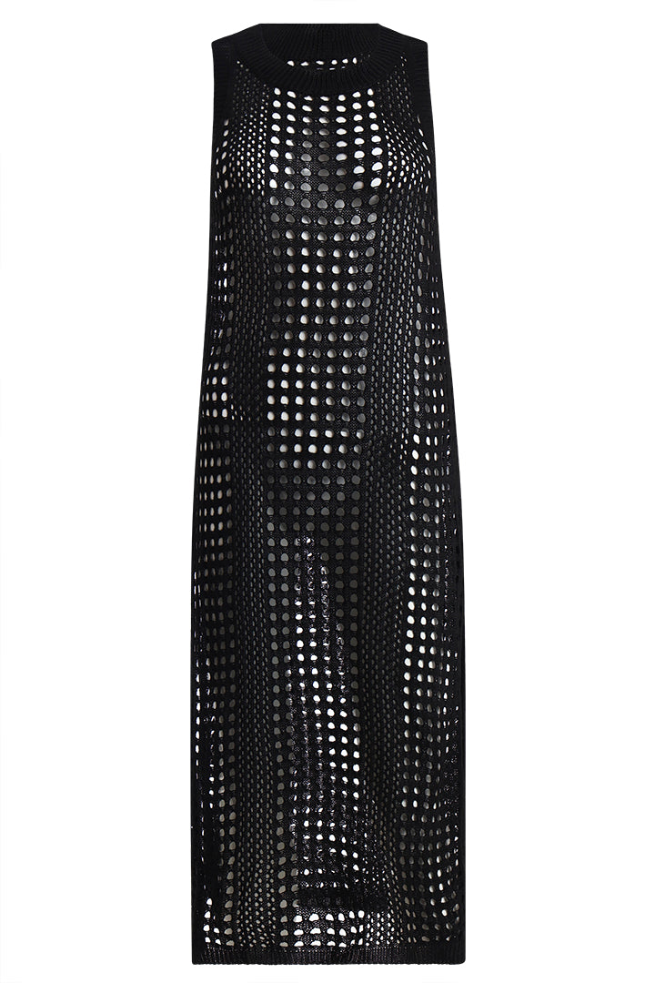 AXTZH Lightweight Sarong-Inspired Beachwear with Open Weave Detailing-X4033-BLACK-SNGB1