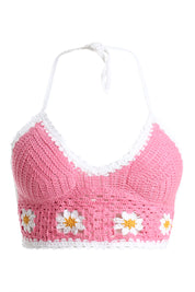AXTZH Crochet Halter Beachwear Bra Top with Handcrafted Detailing and Playful Design-X0169-PINK-BW1PBL