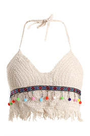 AXTZH Crochet Halter Beachwear Bra Top with Handcrafted Detailing and Playfu-X0169-BEIGE11-BW1PBL
