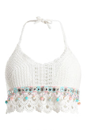 AXTZH Crochet Halter Beachwear Bra Top with Handcrafted Detailing and Playful Design-X0169-WHITE9-BW1PBL