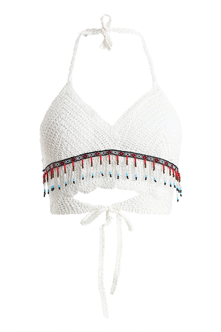 AXTZH Crochet Halter Beachwear Bra Top with Handcrafted Detailing and Playful Design-X0169-WHITE3-BW1PBL