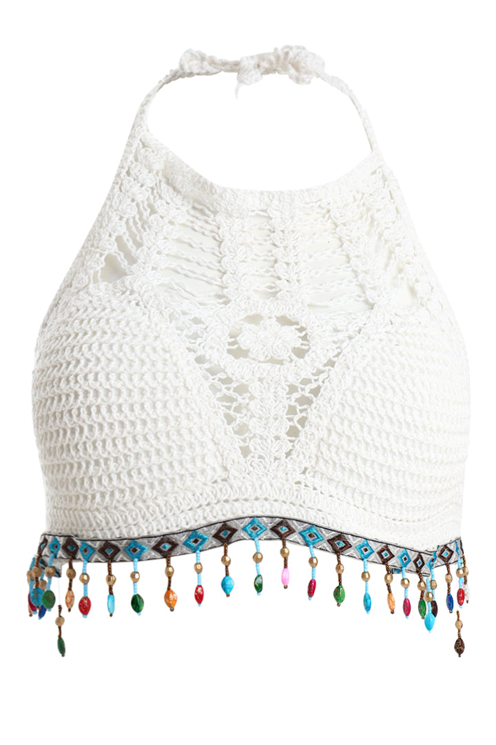 AXTZH Crochet Halter Beachwear Bra Top with Handcrafted Detailing and Playful Design-X0169-WHITE6-BW1PBL