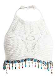AXTZH Crochet Halter Beachwear Bra Top with Handcrafted Detailing and Playful Design-X0169-WHITE6-BW1PBL