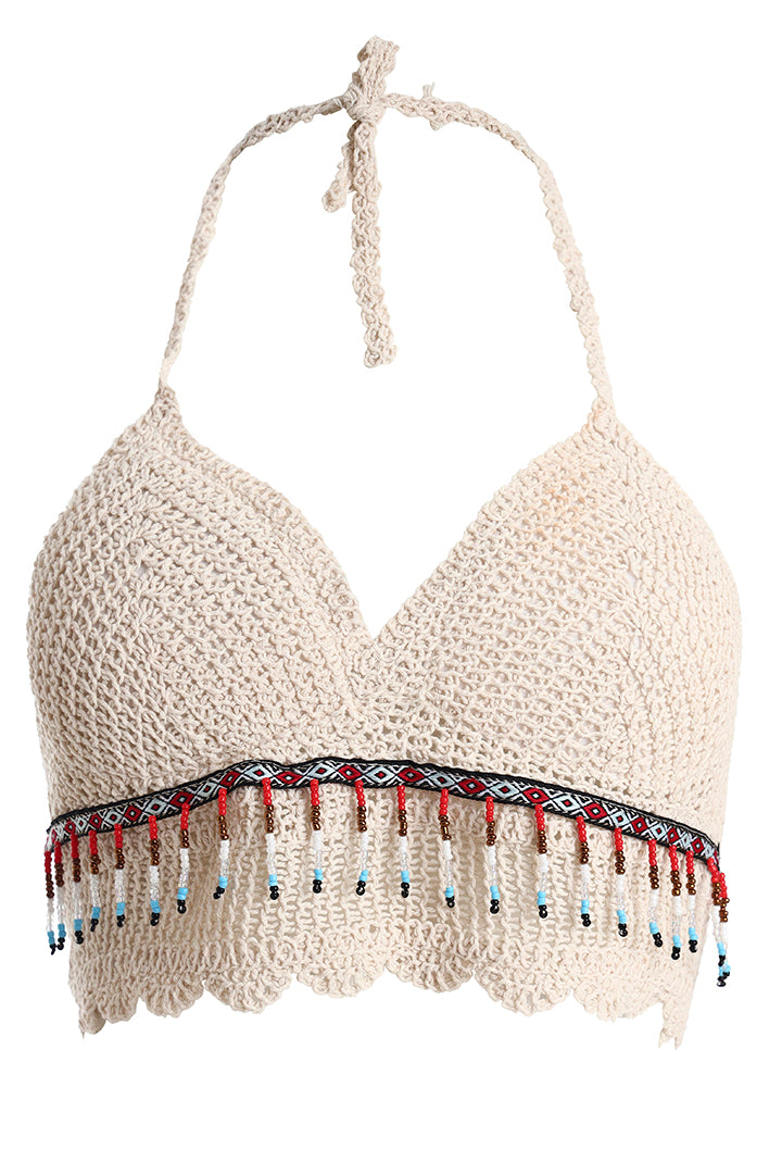 AXTZH Crochet Halter Beachwear Bra Top with Handcrafted Detailing and Playfu-X0169-BEIGE3-BW1PBL