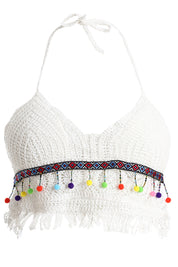 AXTZH Crochet Halter Beachwear Bra Top with Handcrafted Detailing and Playful Design-X0169-WHITE11-BW1PBL