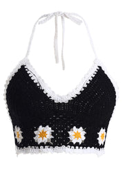 AXTZH Crochet Halter Beachwear Bra Top with Handcrafted Detailing and Playfu-X0169-BLACK2-BW1PBL