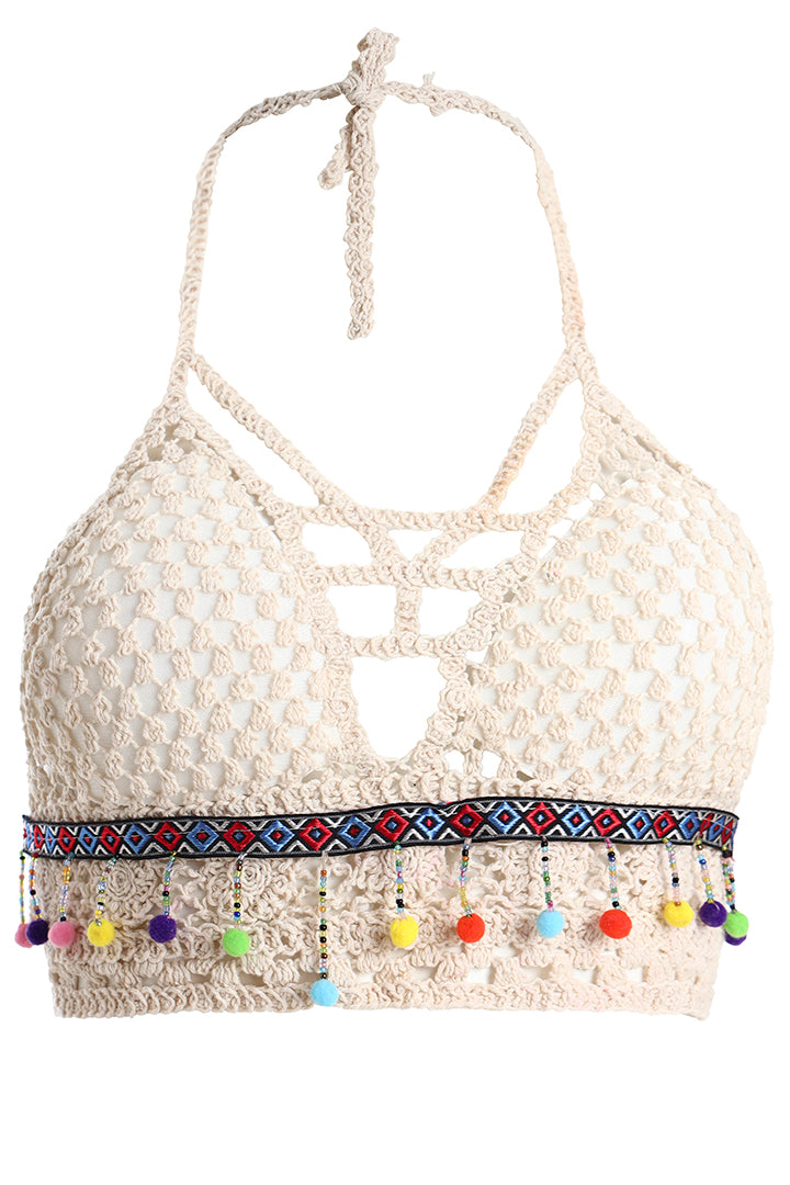 AXTZH Crochet Halter Beachwear Bra Top with Handcrafted Detailing and Playfu-X0169-BEIGE4-BW1PBL