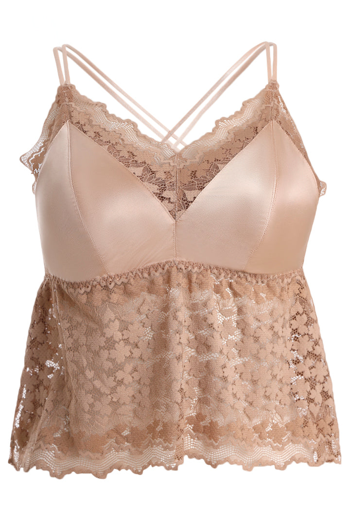 AXTZH Lace Bralette for Women Featuring Elegant Sheer Floral Overlay and Soft Support-X3154-ALMOND-CN124