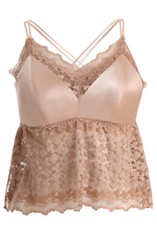 AXTZH Lace Bralette for Women Featuring Elegant Sheer Floral Overlay and Soft Support-X3154-ALMOND-CN124