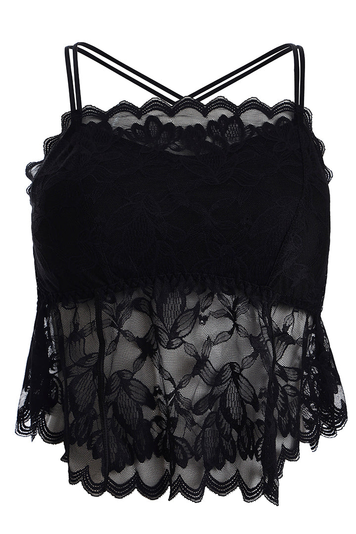 AXTZH Feminine Bralette for Women Featuring Satin Cups and Floral Lace Finish-X5113-BLACK-CN124