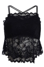 AXTZH Feminine Bralette for Women Featuring Satin Cups and Floral Lace Finish-X5113-BLACK-CN124