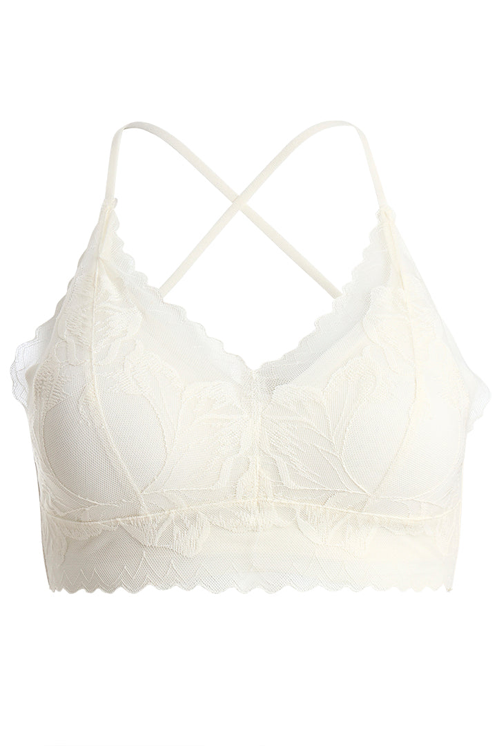 AXTZH Feminine Bralette Featuring Sheer Lace Accents and Lightweight Comfort-X5144-IVORY-CN114