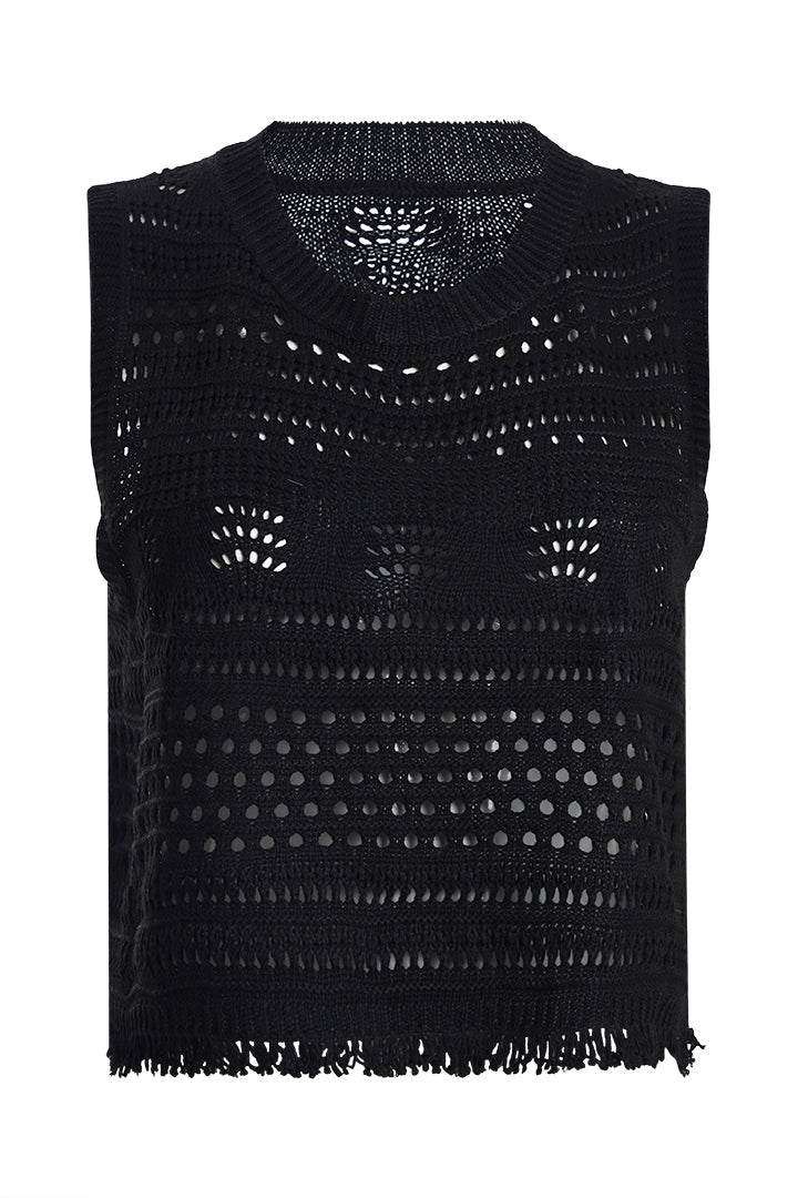 AXTZ Women’s 2-Piece Crochet Beachwear Set Featuring Sleeveless Top and Flowing Maxi Skirt-X2435-BLACK-BW2PF