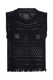 AXTZ Women’s 2-Piece Crochet Beachwear Set Featuring Sleeveless Top and Flowing Maxi Skirt-X2435-BLACK-BW2PF