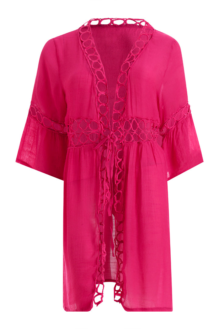 AXTZH Lightweight Resort Cover-Up Featuring Crochet Detailing and Breezy Fit-X0630-FUCHSIA-SNGA2