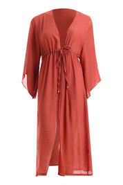 AXTZH Elegant Women’s Coverup Sarong Beachwear with Flowing Silhouette and Tie Detail-X8387-RUST-SNGA2