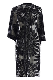 AXTZH Elegant Beachwear Cover-Up Featuring Intricate Patterns and Lightweight Drape-X0808-BLACK-SNGA2