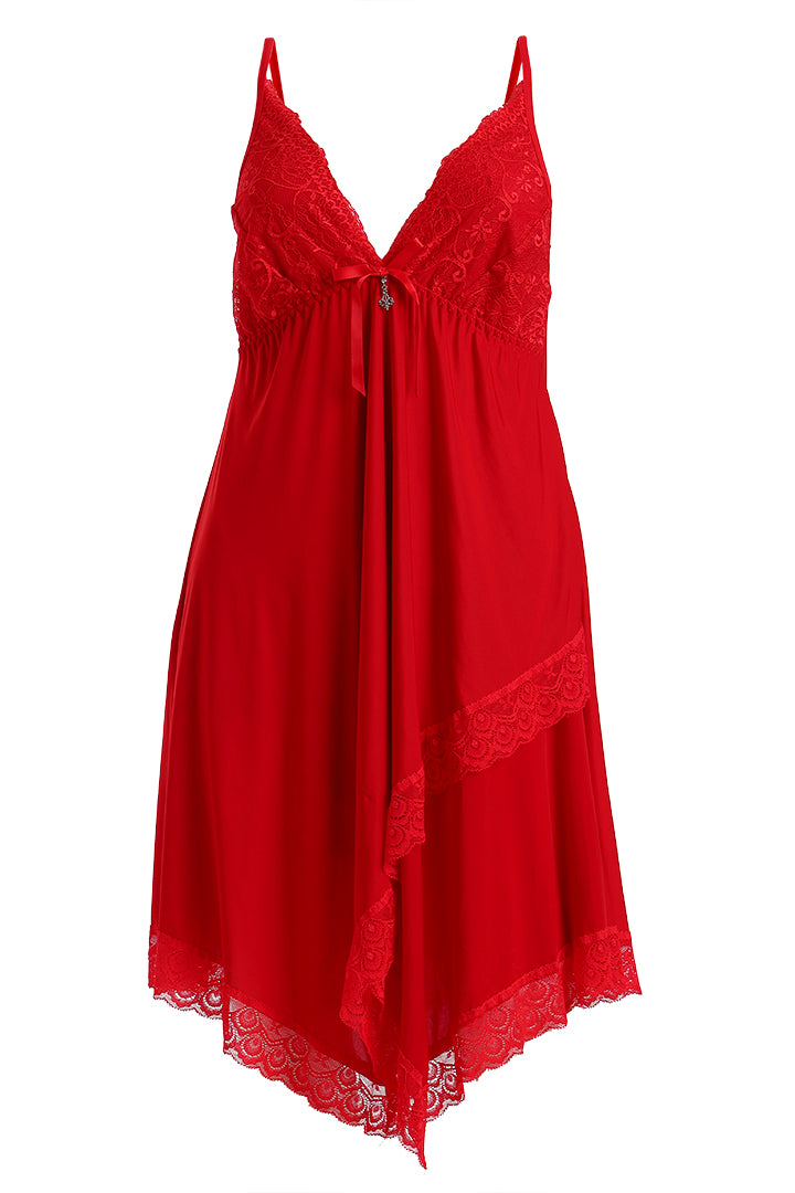 AXTZH Women’s Nightwear with Lace Accents and Soft Flowing Silhouette X3489-RED-F1M