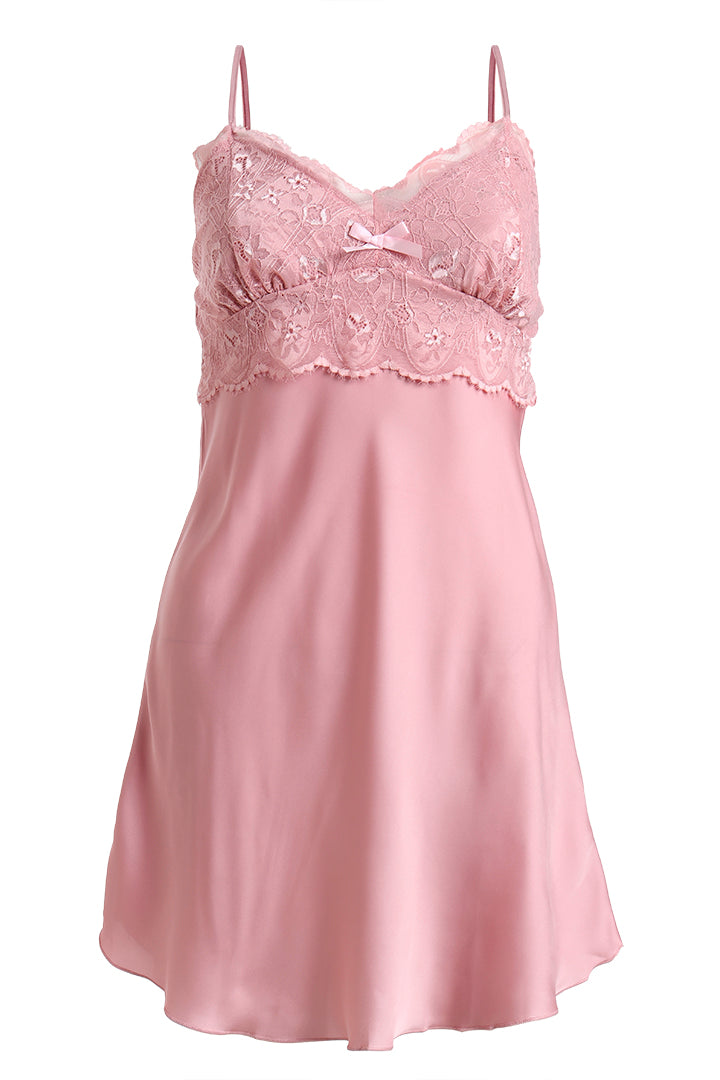 AXTZH Elegant One-Piece Nightwear for Women with Lace Accents and Delicate Detailing X3606-ROSE-F1S