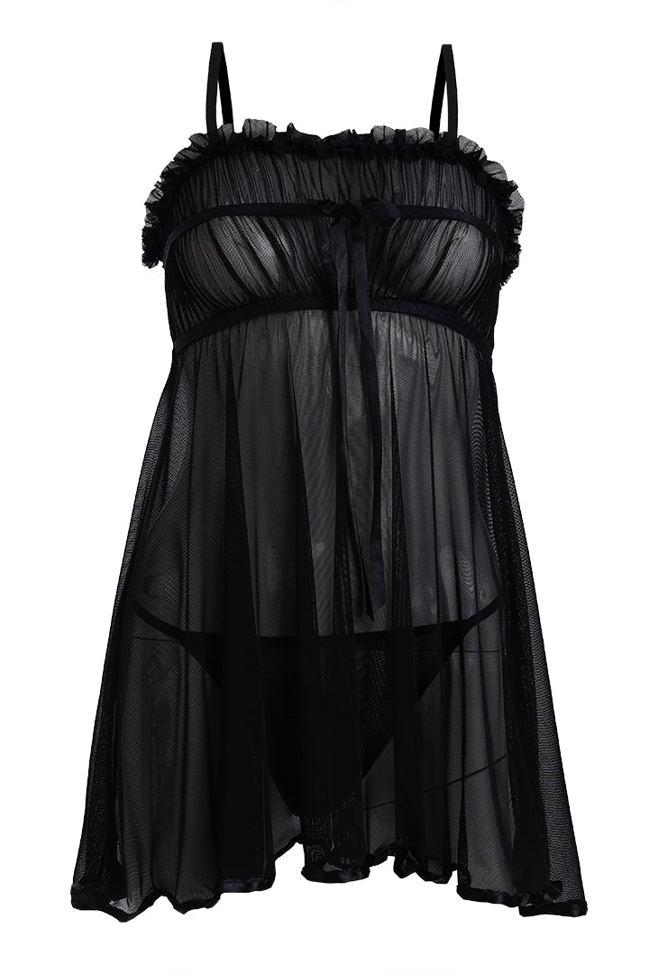 AXTZH Romantic Sheer Lingerie Nightwear for Women with Flowing Silhouette X8233-BLACK-F1N