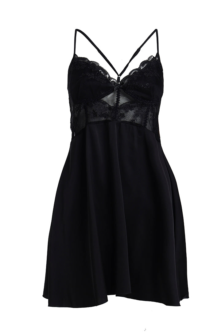 AXTZH Stylish Lace Nightwear with Soft Fabric and Relaxed Flow for Nighttime Elegance X0908-BLACK-F1S