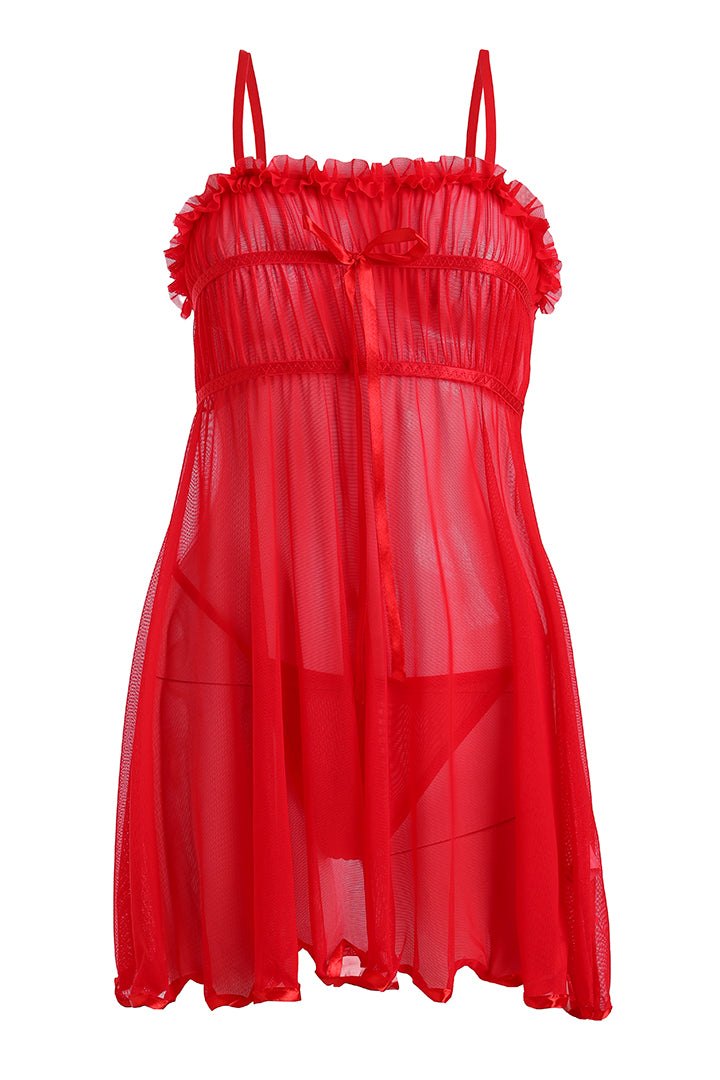 AXTZH Romantic Sheer Lingerie Nightwear for Women with Flowing Silhouette X8233-RED-F1N