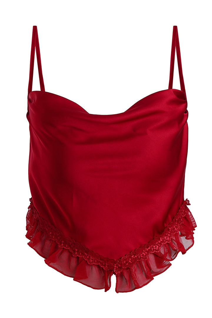 AXTZH  Playful and Elegant 2-Piece Nightwear Set for Women with Delicate Sheer Detailing X0216-SCARLET-A4S