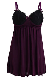 AXTZH Stylish Nightwear Duo with Flowing Outer Robe and Comfortable Inner Slip Dress X3233-MULBERRY-F11M