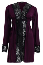 AXTZH Stylish Nightwear Duo with Flowing Outer Robe and Comfortable Inner Slip Dress X3233-MULBERRY-F11M
