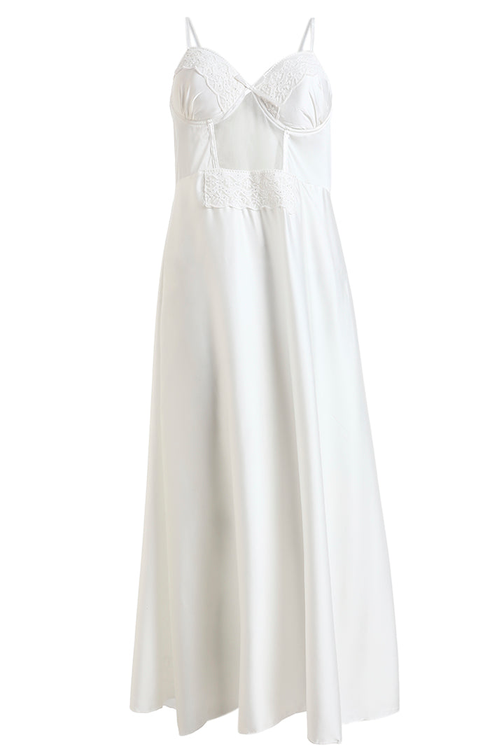 AXTZH Sophisticated and Alluring Nightwear Ensemble Featuring a Full-Length Gown with Sheer Accents X5101-WHITE-F22S