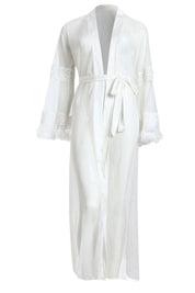 AXTZH Sophisticated and Alluring Nightwear Ensemble Featuring a Full-Length Gown with Sheer Accents X5101-WHITE-F22S