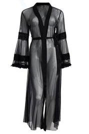 AXTZH Sophisticated and Alluring Nightwear Ensemble Featuring a Full-Length Gown with Sheer Accents X5101-BLACK-F22S