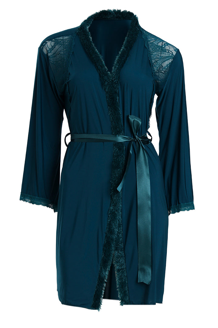AXTZH Romantic Nightwear Set for Women with Satin Robe, Matching Slip and Innerwear  X8027-PINE-S3PM