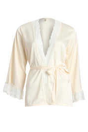 AXTZH Luxurious Women’s Nightwear Set with Lace-Trimmed Robe, Inner Top, and Matching Bottoms X0351-IVORY-NSL3PS
