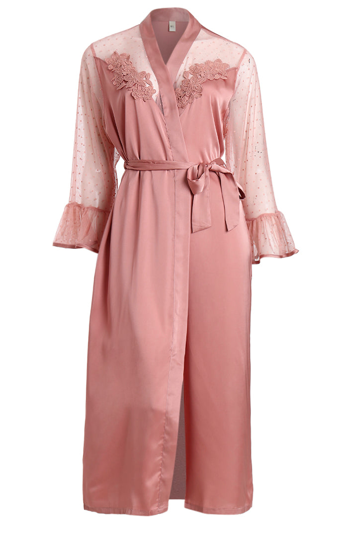AXTZH Graceful Two-Piece Women’s Nightwear Set with Sheer Sleeves and Embroidered Detailing X2168-BLUSH-F12S