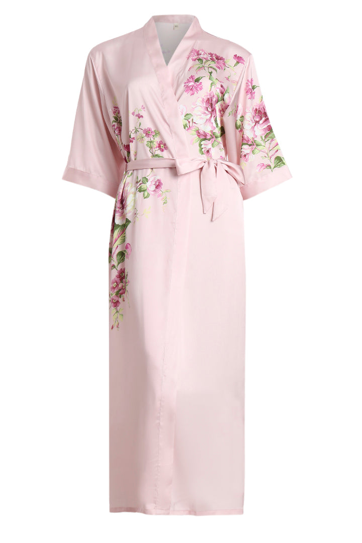 AXTZH Elegant Two-Piece Women’s Nightwear Set with Flowing Robe and Matching Slip X2128-PINPR-F12S