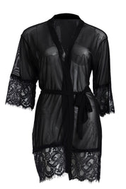 AXTZH  Women’s 2 Piece Nightwear Set with Sheer Robe and Slip Dress X8806-BLACK-F11N