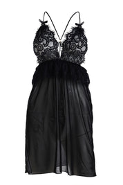 AXTZH  Women’s 2 Piece Nightwear Set with Sheer Robe and Slip Dress X8806-BLACK-F11N