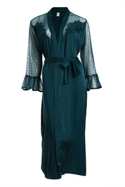 AXTZH Graceful Two-Piece Women’s Nightwear Set with Sheer Sleeves and Embroidered Detailing X2168-BGREEN-F12S