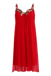 AXTZH Stylish Women’s Nightwear Set with Flared Sleeves and Embellished Waistline X0300-CRIMSON-F11N