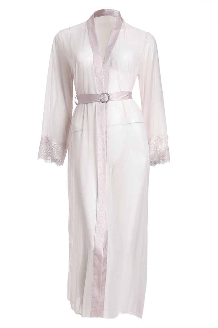 AXTZH Romantic Two-Piece Nightwear Set with Delicate Lace Sleeves and Slip X8801-BLUSH-F22S